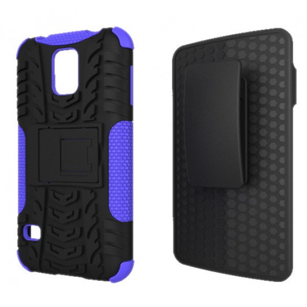 Wholesale Samsung Galaxy S5 Rugged Hybrid Case Stand and Holster Clip (Purple)